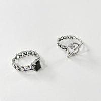 Vintage Geometry Created Agate 925 Sterling Silver Adjustable Ring