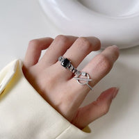 Vintage Geometry Created Agate 925 Sterling Silver Adjustable Ring