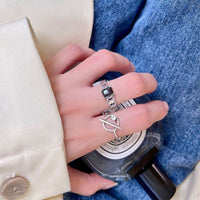 Vintage Geometry Created Agate 925 Sterling Silver Adjustable Ring