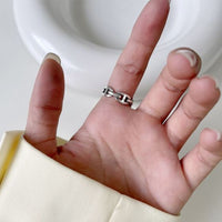 Vintage Geometry Created Agate 925 Sterling Silver Adjustable Ring