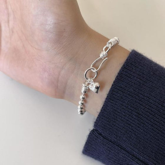 Bead Heart Adjustable Bracelet, 925 Sterling Silver