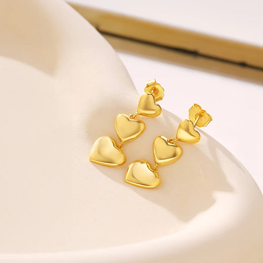 Sterling Silver Three Hearts Drop Earrings