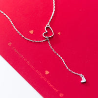 Sterling Silver Double Heart Y-Style Necklace