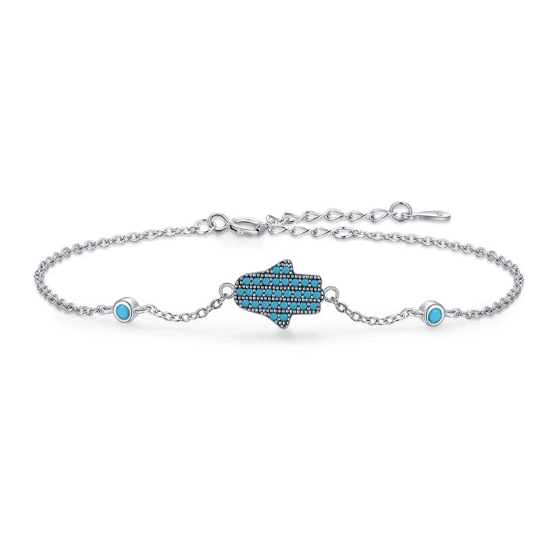 Sterling Silver Turquoise Evil Eye Hamsa Bracelet