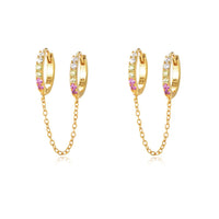 Double Piercing Dangle Chain Hoop Earrings