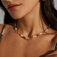 Sterling Silver Tiger Eye and Pearl Necklace