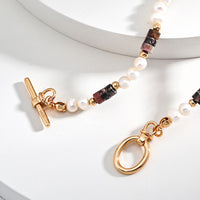 Sterling Silver Tiger Eye and Pearl Necklace