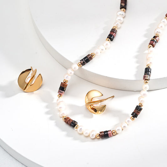 Sterling Silver Tiger Eye and Pearl Necklace