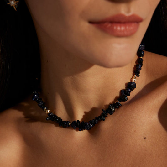 Natural Blue Sandstone Necklace in Sterling Silver
