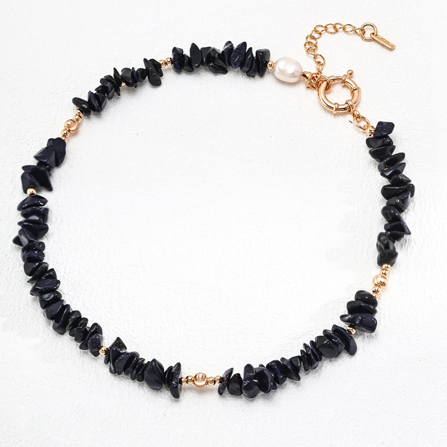Natural Blue Sandstone Necklace in Sterling Silver
