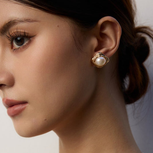 Gold Plated Sterling Silver Natural Freshwater Pearl Earrings