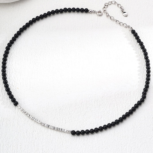 Sterling Silver Natural Black Agate Necklace