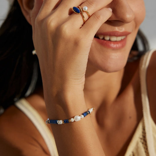 Sterling Silver Synthetic Lapis Lazuli and Pearl Bracelet