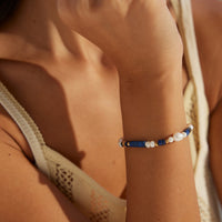 Sterling Silver Synthetic Lapis Lazuli and Pearl Bracelet