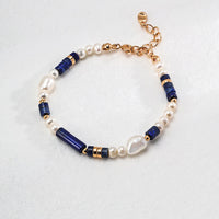 Sterling Silver Synthetic Lapis Lazuli and Pearl Bracelet