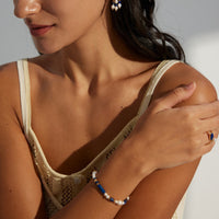 Sterling Silver Synthetic Lapis Lazuli and Pearl Bracelet