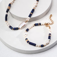 Sterling Silver Synthetic Lapis Lazuli and Pearl Bracelet