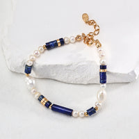 Sterling Silver Synthetic Lapis Lazuli and Pearl Bracelet
