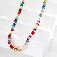 Sterling Silver Pearl and Colorful Gemstone Necklace