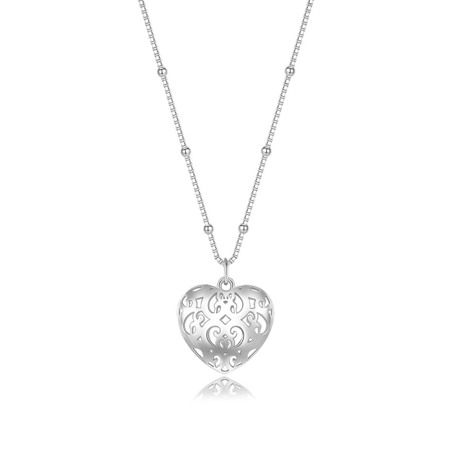 Hollow Heart Pendant Necklace in Sterling Silver