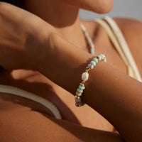 Sterling Silver Shoushan Stone and Freshwater Pearl Bracelet