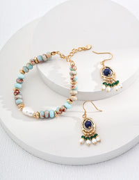 Sterling Silver Shoushan Stone and Freshwater Pearl Bracelet