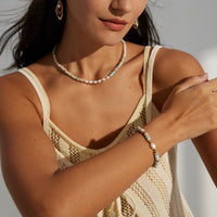 Sterling Silver Shoushan Stone and Freshwater Pearl Bracelet