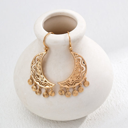 Boho Crescent Moon Earrings in Sterling Silver