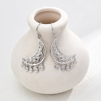 Boho Crescent Moon Earrings in Sterling Silver
