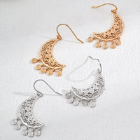 Boho Crescent Moon Earrings in Sterling Silver