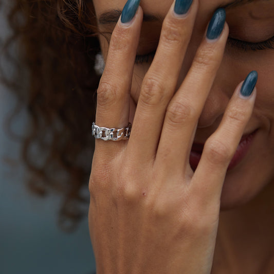 Rhodium and Gold Plated Sterling Silver Chainlet Ring