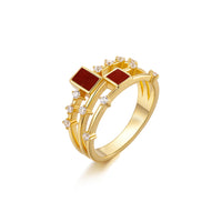 Sterling Silver Natural Stone Ring with Lapis Lazuli and Red Agate
