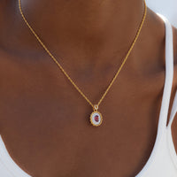18K Gold Plated Rope Chain Necklace with Natural Pyrope