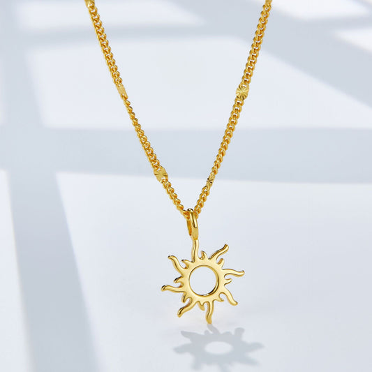 18K Gold Sun Pendant Necklace in Sterling Silver