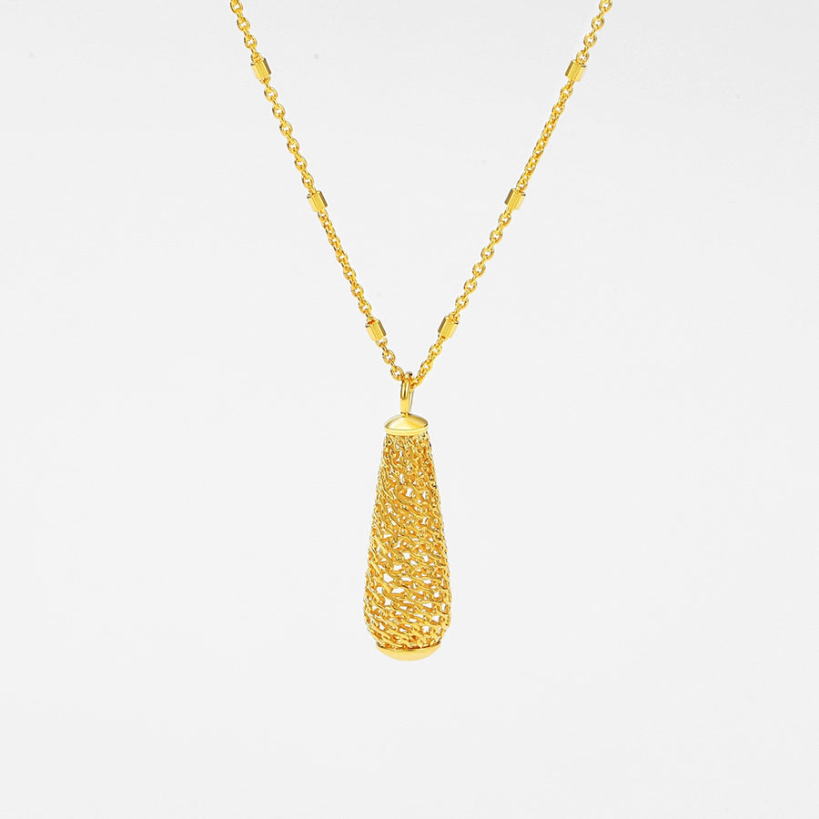 Sterling Silver Water Drop Hollow Pendant Necklace