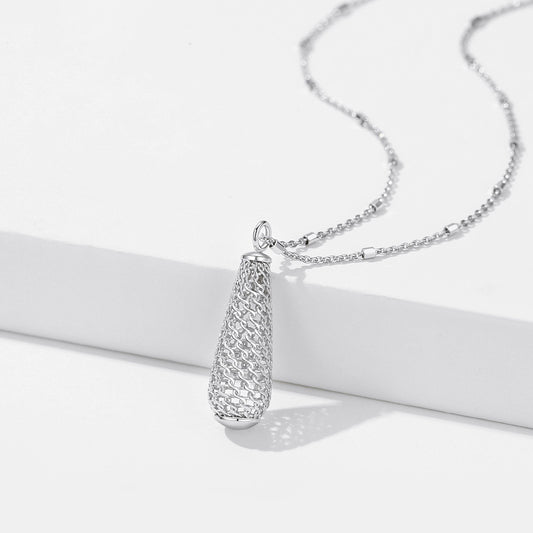 Sterling Silver Water Drop Hollow Pendant Necklace