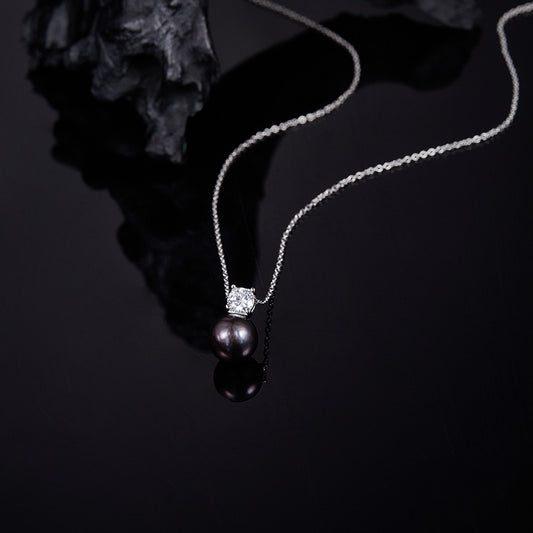 Natural Pearl and Moissanite Necklace in Sterling Silver