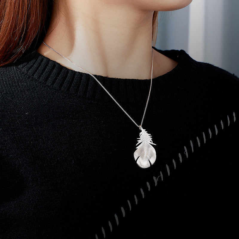 Sterling Silver Feather Pendant Necklace