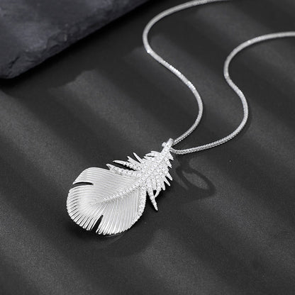 Sterling Silver Feather Pendant Necklace