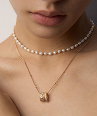 Gold Plated Cubic Zirconia Cylinder Necklace