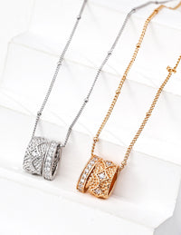 Gold Plated Cubic Zirconia Cylinder Necklace