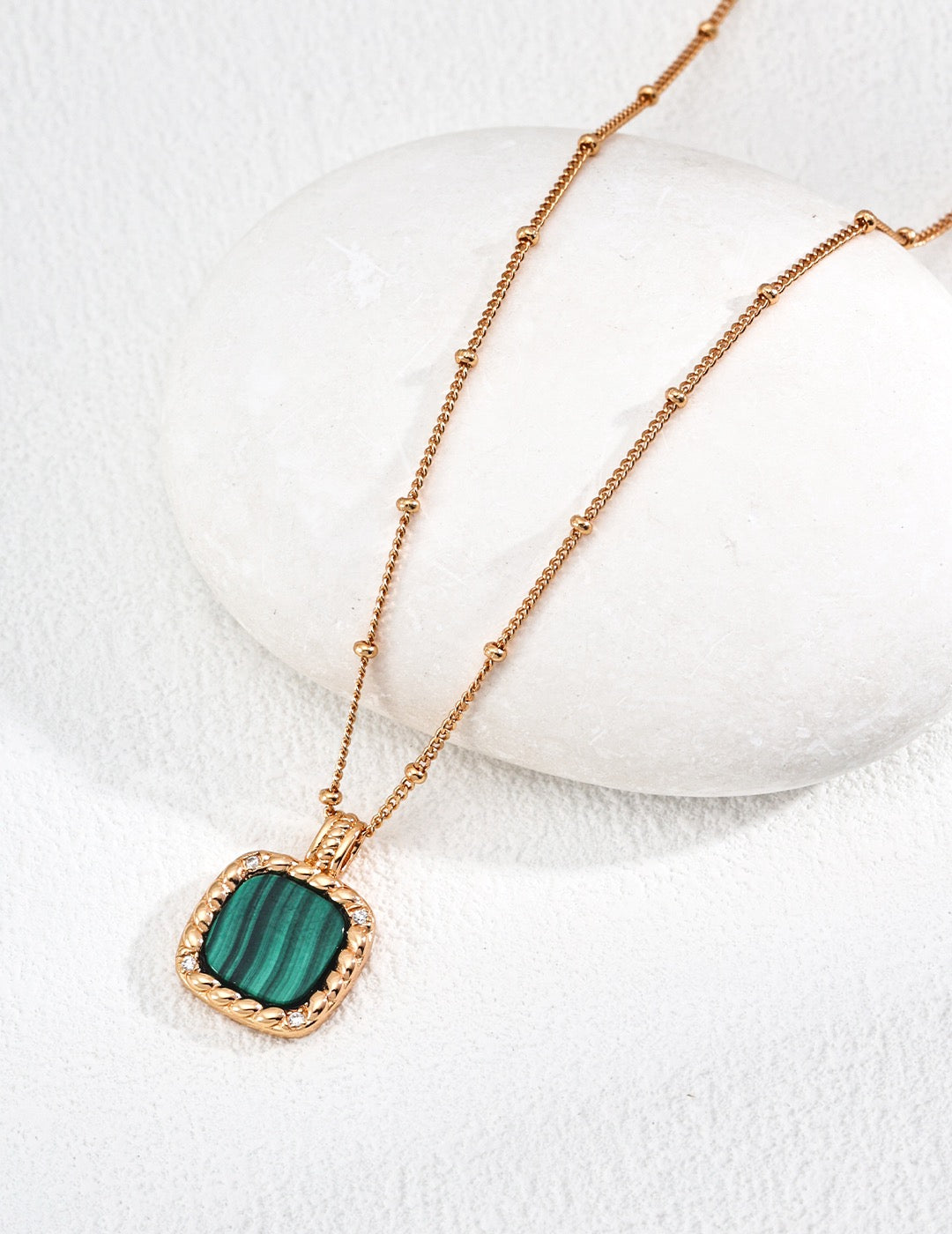 Gold Plated Natural Malachite Pendant Necklace