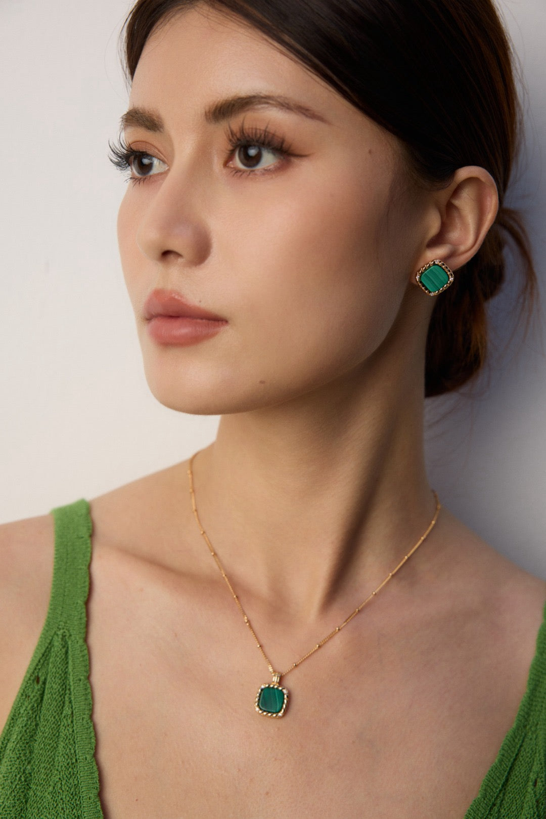 Gold Plated Natural Malachite Pendant Necklace