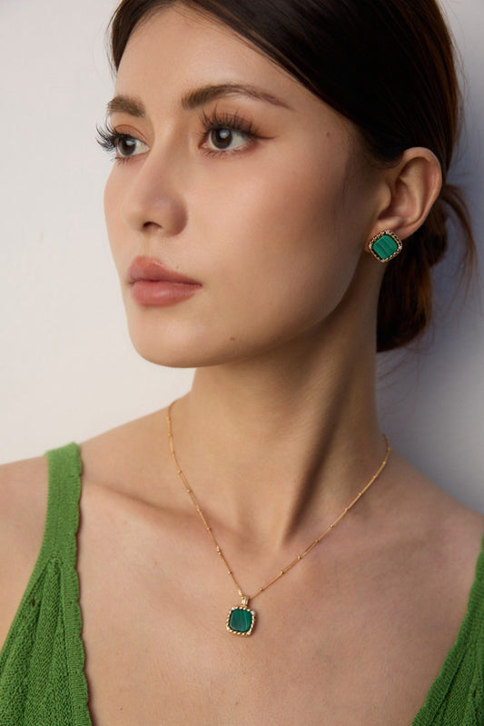 Gold Plated Natural Malachite Pendant Necklace