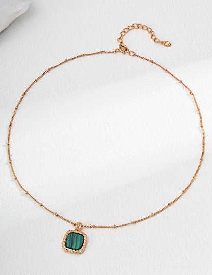 Gold Plated Natural Malachite Pendant Necklace