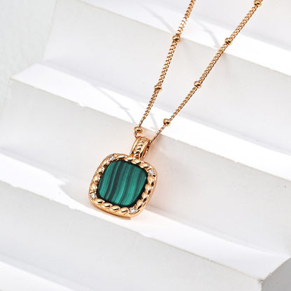 Gold Plated Natural Malachite Pendant Necklace