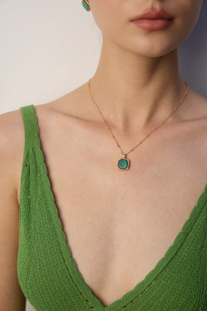 Gold Plated Natural Malachite Pendant Necklace