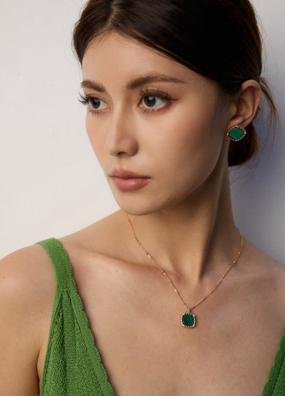 Gold Plated Natural Malachite Pendant Necklace