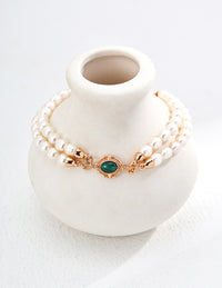 Sterling Silver Pearl and Malachite Bracelet