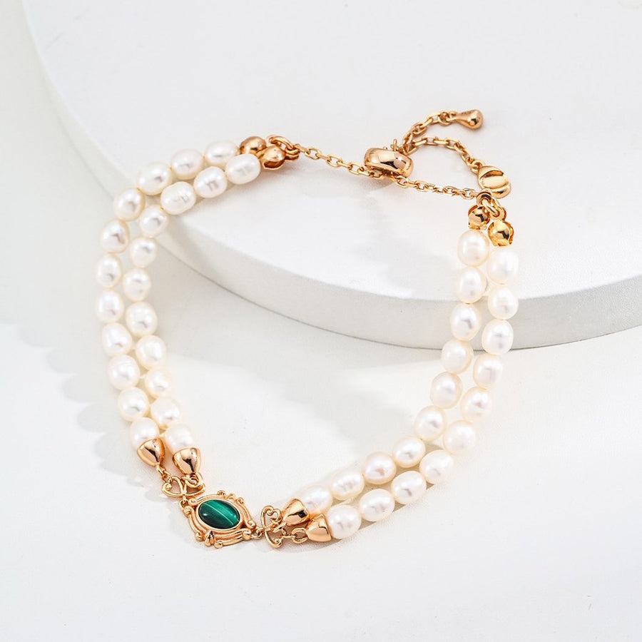 Sterling Silver Pearl and Malachite Bracelet